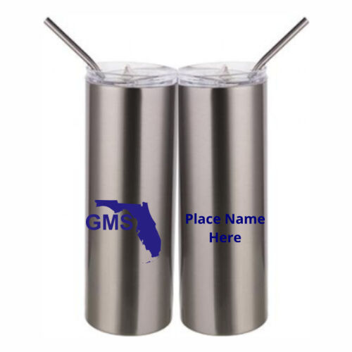 Personalized  - 20 oz Stainless Silver Skinny Tumbler with Stainless Straw and Lid Thumbnail