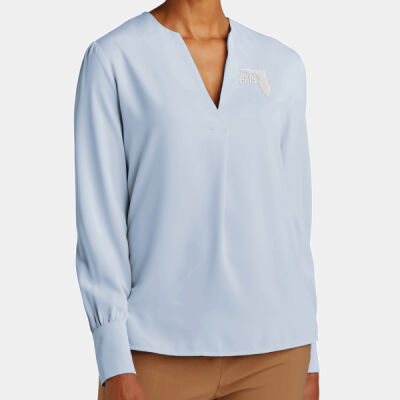 GMS Embroidered - Women's Open Neck Satin Blouse Thumbnail