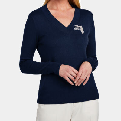 GMS Embroidered - Women's Cotton Stretch V Neck Sweater Thumbnail