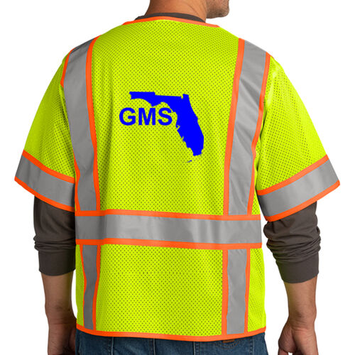 Back Print - Ansi 107 Class 3 Surveyor Mesh Zippered Two Tone Short Sleeve Vest Thumbnail
